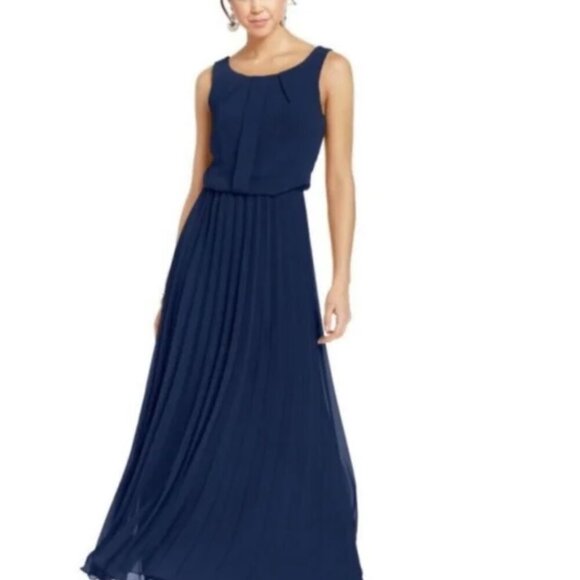 B.Darlin Navy Blue Chiffon Pleated Gown Size 5/6 NWT - Picture 1 of 13